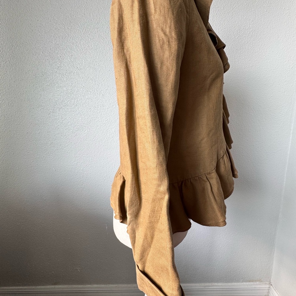 Anthropologie Ruffian Jacket Linen Silk Gold Blazer Asymmetric SZ 0 - Picture 5 of 11